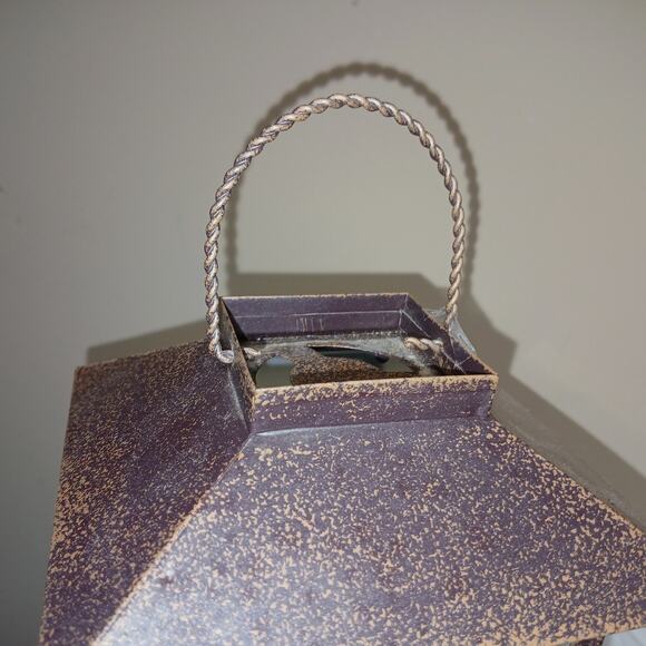 13" Brown Over Copper Lantern with Frosted Glass Panels (Candle Not Included) - Picture 5 of 8